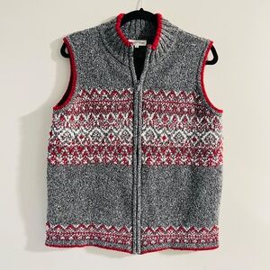 Northern Reflections Knit Sweater Zippered Vest Size Large Cozy Red Grey White